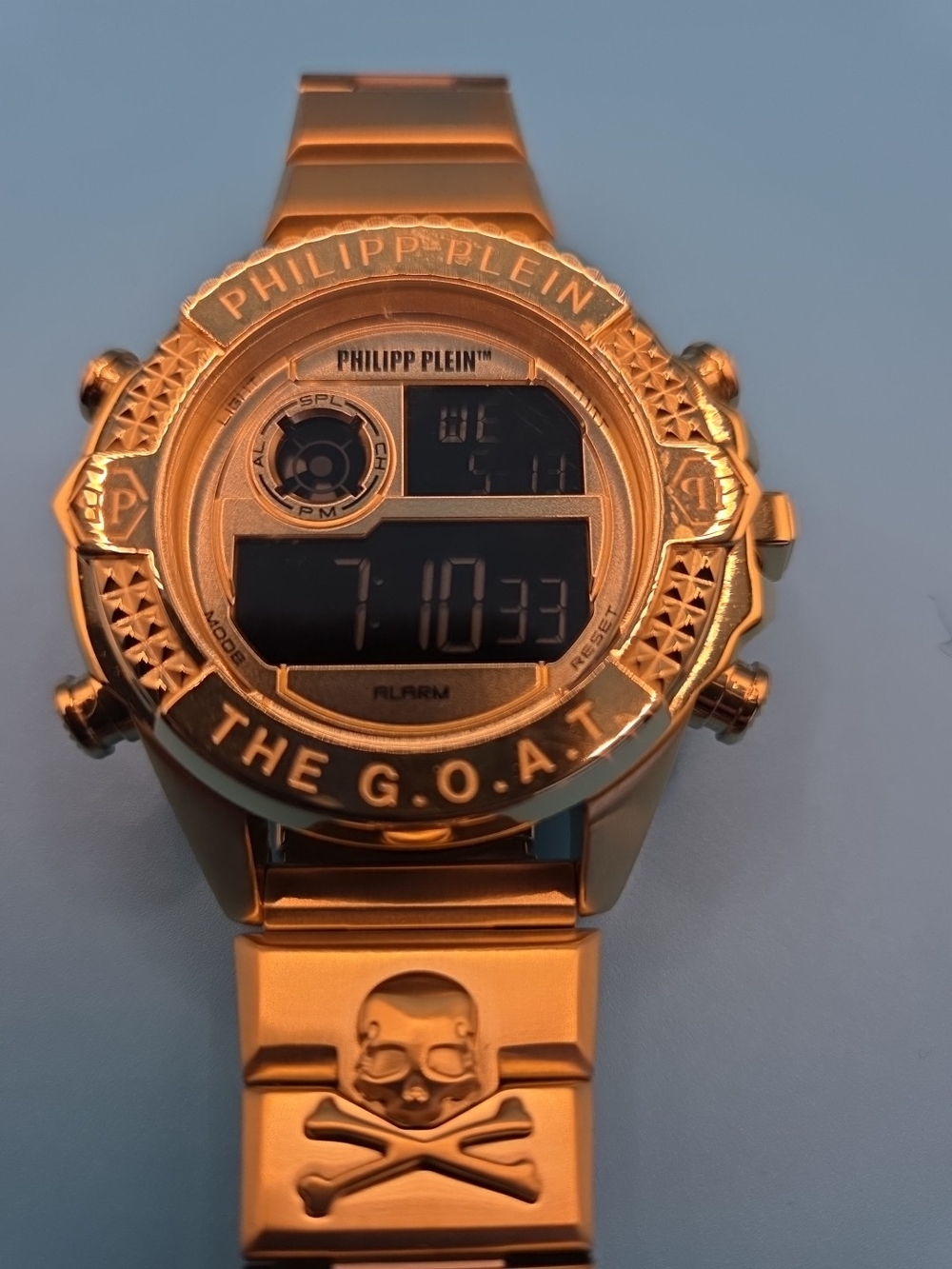 Philipp Plein Gold-Tone Digital G.O.A.T. Bracelet Watch with Skull Motif
